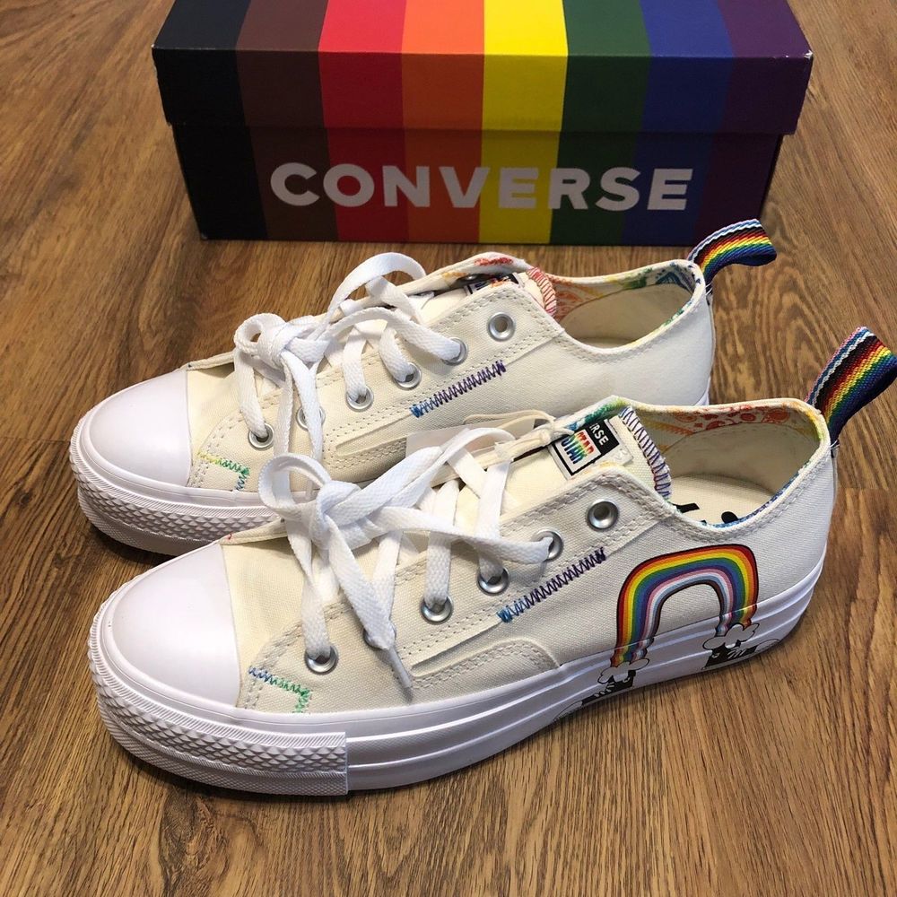 Converse all star chuck taylor low top rainbow print PLATFORM shoes sneakers new - Picture 5 of 7